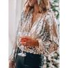 Women's Sequined V-neck Long Sleeve Shirt Sequins V-neck Long sleeve Top Women