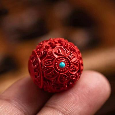 Authentic High Content Cinnabar Beads: Red Water Sand Six-Character Mantra & Little Red Potato Beads