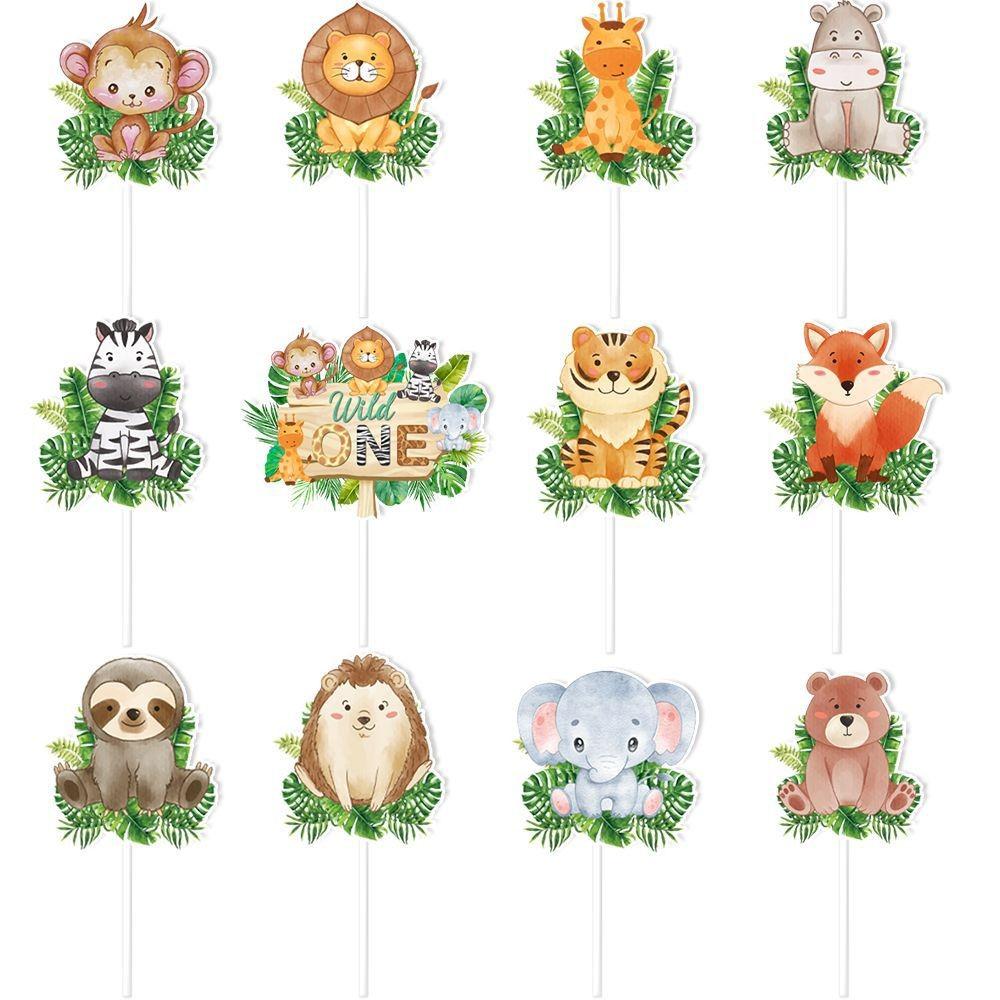 Animal Theme Forest Tiger Elephant Fox Pattern Cake Decoration Paper Plugin