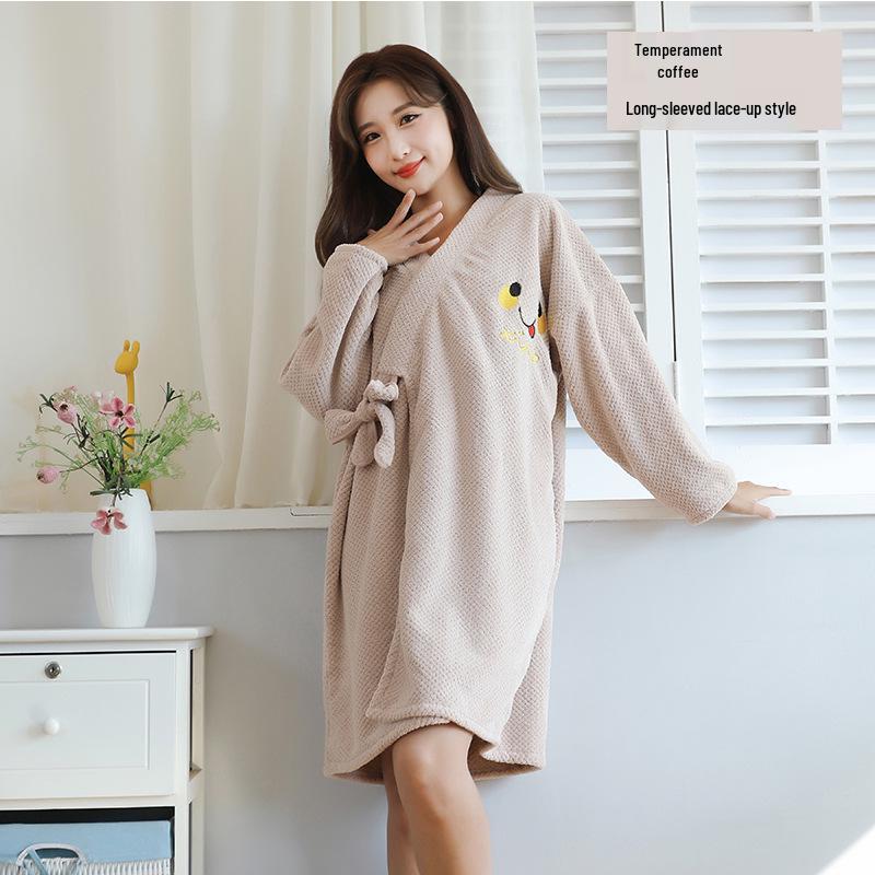 Women's Wearable Bathrobe: Soft, Absorbent, Thick, Long Sleeve, Tie-up; Perfect for Salon or Home.
