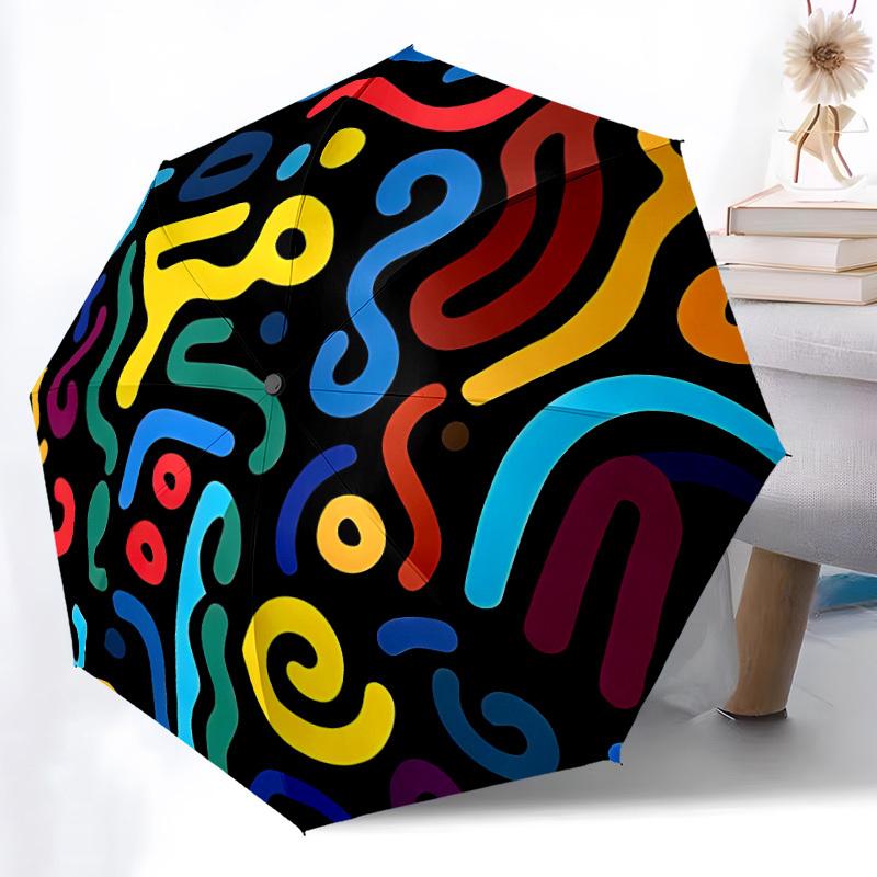 1pc Abstract Patterns Automatic Open/close Folding Compact Umbrella, 8 Rib Sturdy Canopy, Lightweight Portable, Everyday Use, Gift,,113