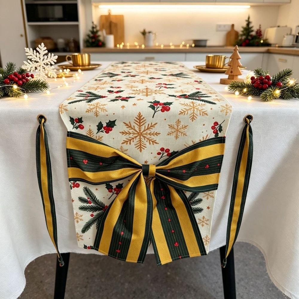 Kumaş Noel Masa Runner'ı Fiyonk Noel Masa Örtüsü Xmas Parti Dekorasyonu Noel Masa Bayrağı Festival