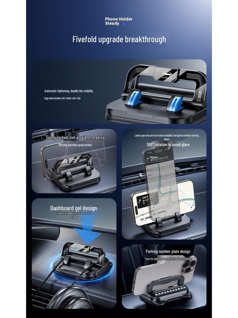 Doppelfunktion: Drehbarer Armaturenbrett-Handyhalter & Kennzeichenhalter - Anti-Shake Universelle Navigation