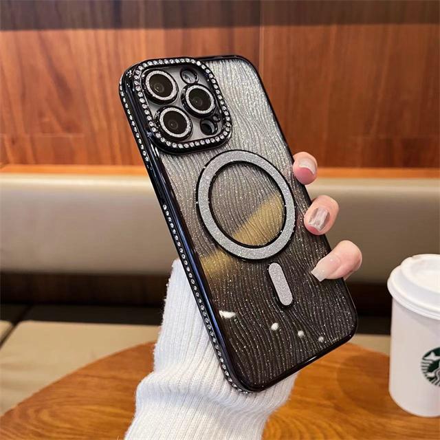 For iPhone 15 Pro Max Highend Luxury Quality Plating Flash Magsafe Magnetic Rhinestone Phone Case For iPhone 11 12 13 14 15 16 Plus Lens Cover