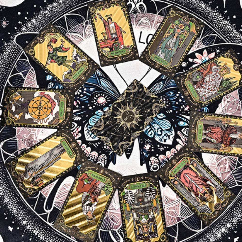 Black Gold Gilded Mystic Tarot Deck, Divination Tool with Luxury Finish 12*7cm 78 Pcs Waterproof Cards Based on Rider System