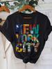 Women's Summer 100% Cotton Fashion Casual New York City Pattern Printed Loose Round Neck Short Sleeve T-shirt Top