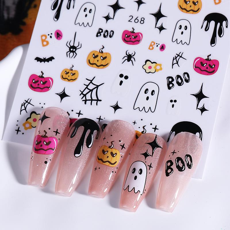 1/6 Pcs Halloween Nail Stickers Cute Skull Pumpkin Ghost Spider Nail Slide Decals Nail Supplies Manicure Decoration