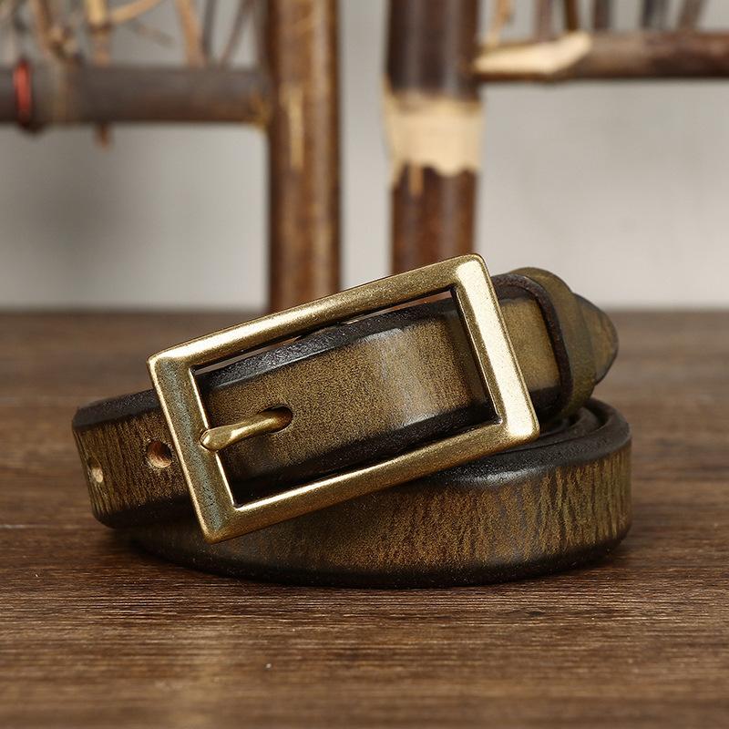 Thin Belt for Women Fashion Retro Trend Decorative Leather Thickened Pure Cowhide Jeans Belt for Women