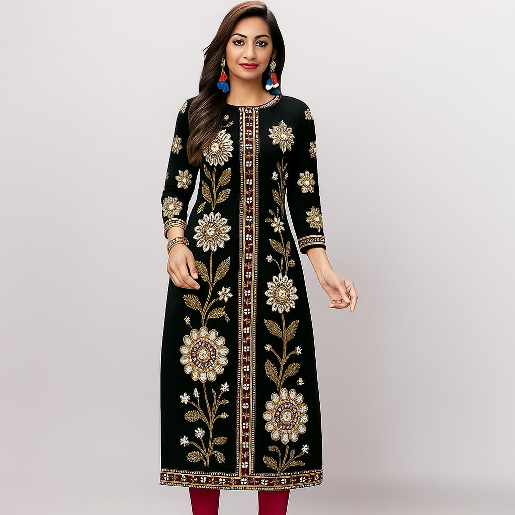 

All over printed ladies kurti, new arrival, hot selling tops, breathable material, fashionable design, comfortable and stylish, 5XL зелений