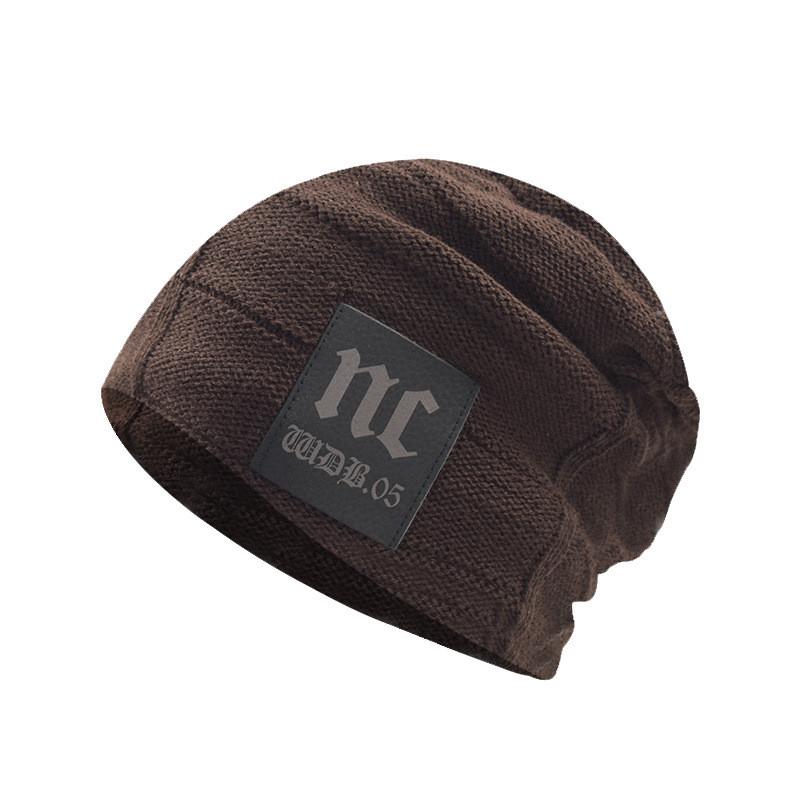 Casual Unisex Knitted Cap With Satin Weave And Patch Elements For Seasons Cold