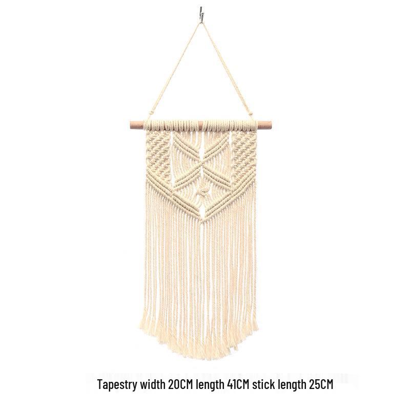 Bohemian Handwoven White Cotton Rope Tapestry - Retro Style Decorative Wall Hanging for Bedroom or Home