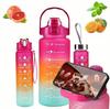 Set of 3X Water Bottle Motivational Sports Bottle With Water Measurement