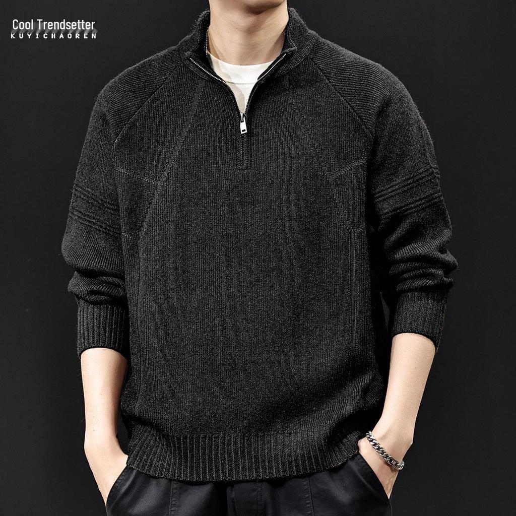 2025 Men's High Neck Zipper Sweater - American Style Autumn/Winter Knit Pullover, High-End Outerwear, Plus Size Available