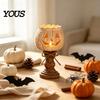 Indoor Fall Mantel Decor Rustic White Pumpkin Tealight Candle Holder Set, Farmhouse Halloween Tea Light Decorative Lanterns for Autumn Holders Decor,