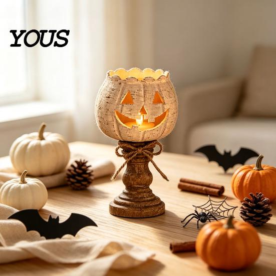 Indoor Fall Mantel Decor Rustic White Pumpkin Tealight Candle Holder Set, Farmhouse Halloween Tea Light Decorative Lanterns for Autumn Holders Decor,