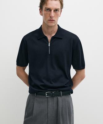 Masimodutti Wool Blend Zipper Polo Shirt