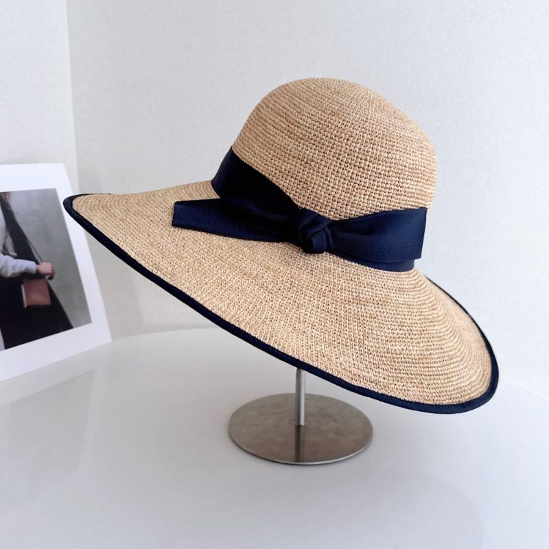 French Oversized Brimmed Hand Knitted Raffia Sun Hat Women Seaside Travel Sun Hat Elegant French Hepburn Style Sombrero