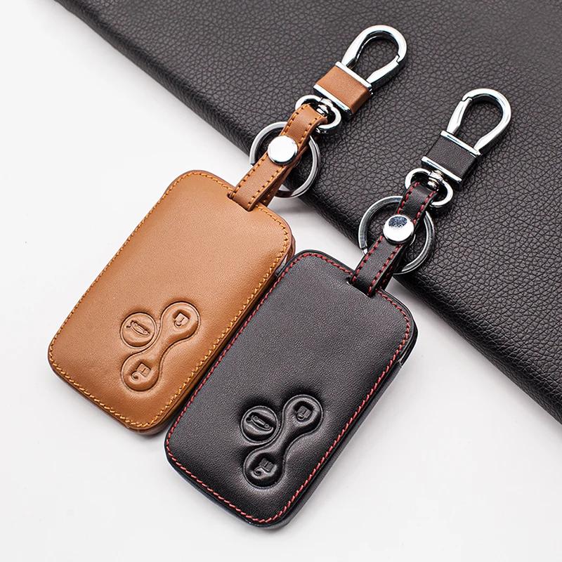 Leather Car Key Cover Case For Renault Clio Logan Megane 2 3 Koleos Scenic 3 Button Smart Card Skin Protector Accessories