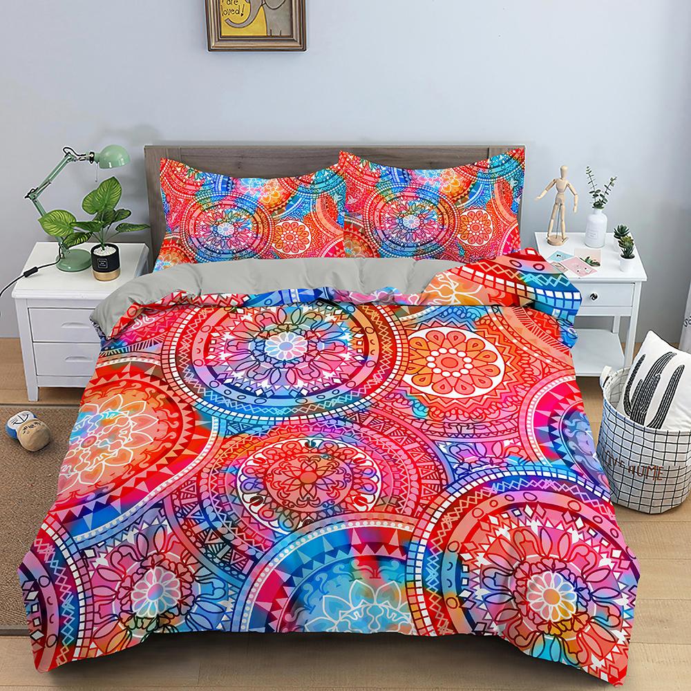 Mandala Duvet Cover Set King Tie Dye Paisley Quilt Cover Purple Boho Hippie Trippy Floral Exotic Style Bedding Set