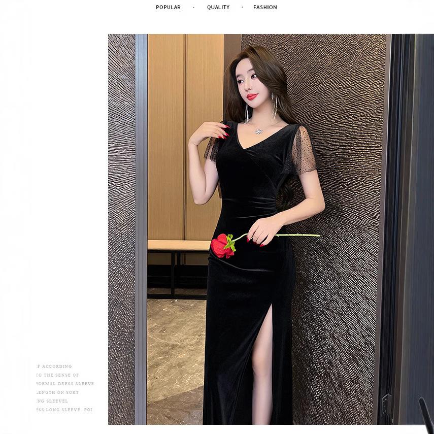New evening dress women's high-end sexy low-cut dress women's thin temperament V-neck long dress