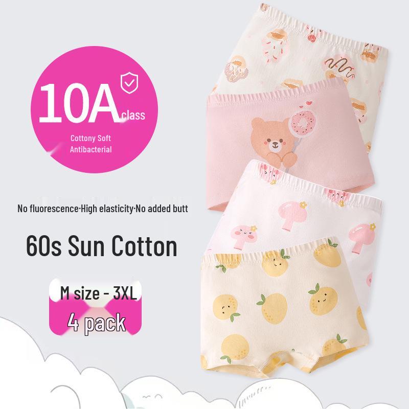 Girls' Cartoon Pattern Cotton Boxer Briefs - Thin, Antibacterial, Four Seasons Toddler & Young Child Style