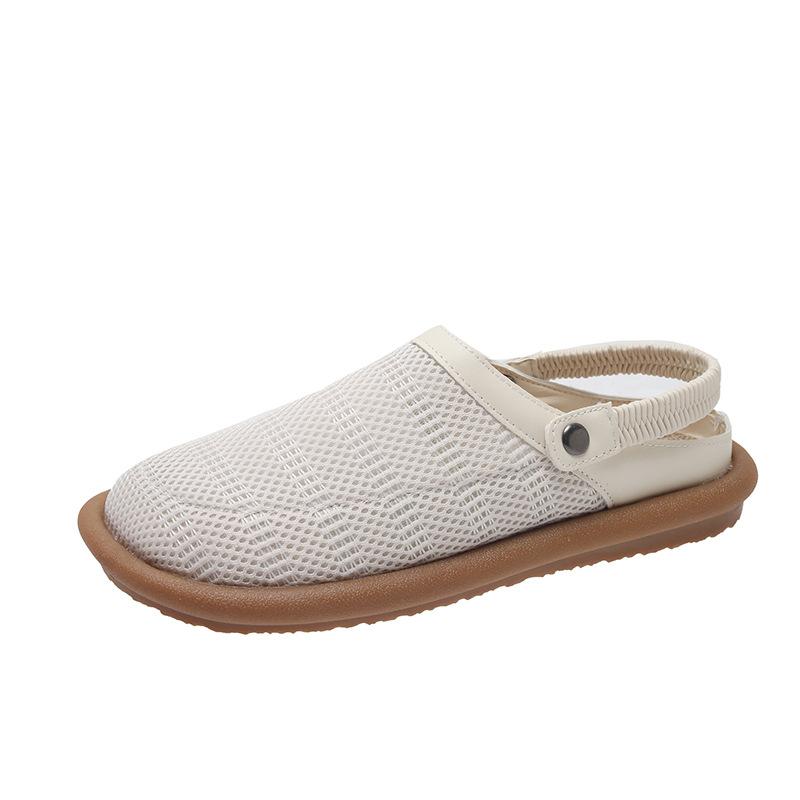 Two wear flat-soled linen sandals women's summer 2025 new mesh breathable hole shoes bag head half slippers outer wear