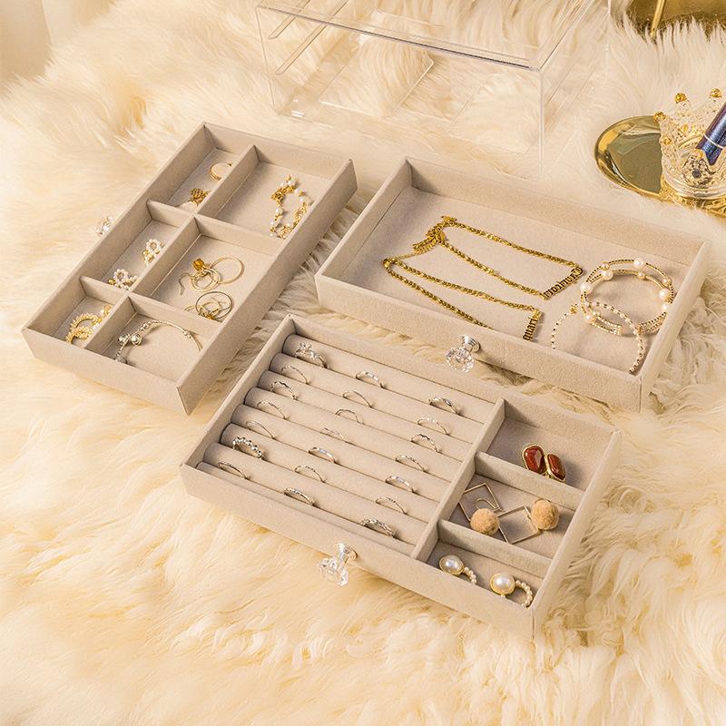 Velvet Jewelry Organizer With 3 Drawers Stackable Display Storage Earrings Necklace Bracelets Box