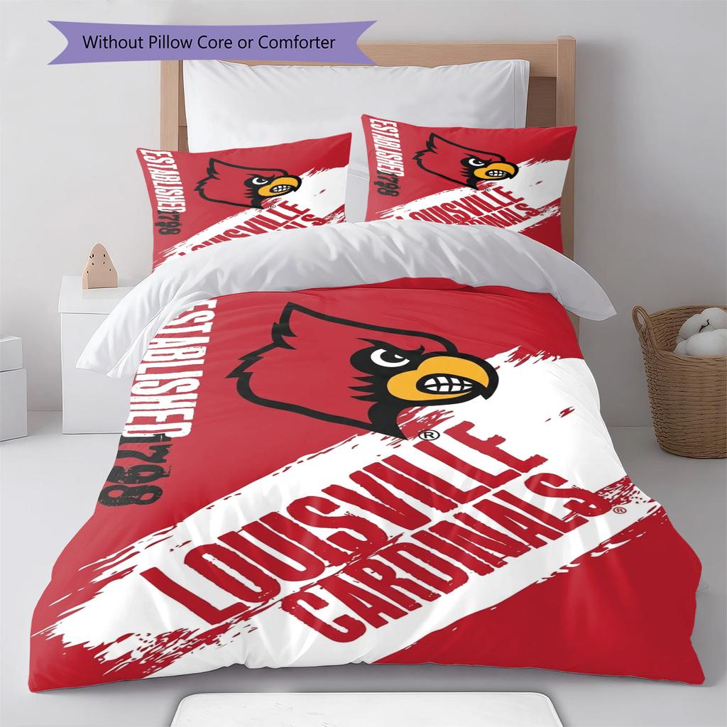 Louisville Cardinals Logo Pattern Bedding Set Quilt Cover Pillowcase Home Decor Gift (1 * Duvet Cover + 2 * Pillowcase, Without Core)