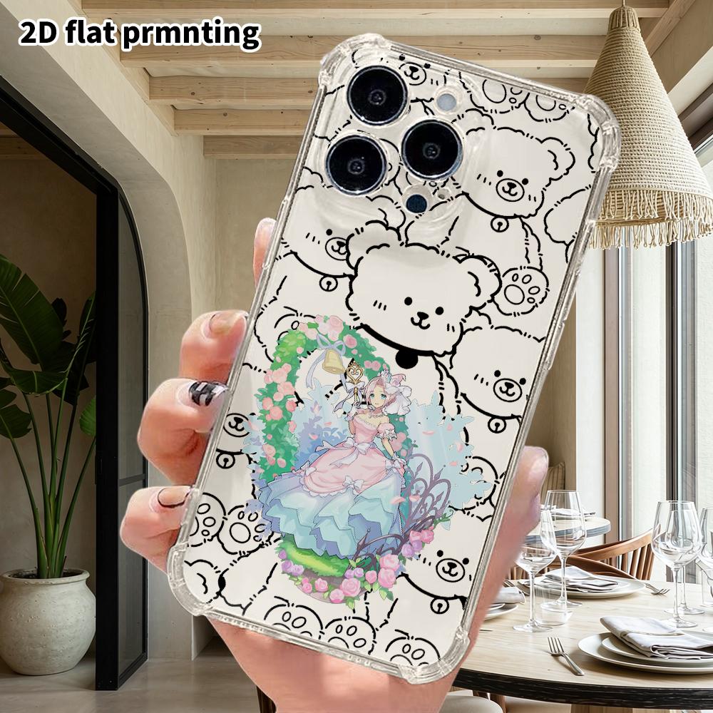 Phone Case: 2D flat suitable for iPhone 18 17 16 15 14 13 Pro, transparent four corner protective case, wedding dress character, Christmas and Hallowe