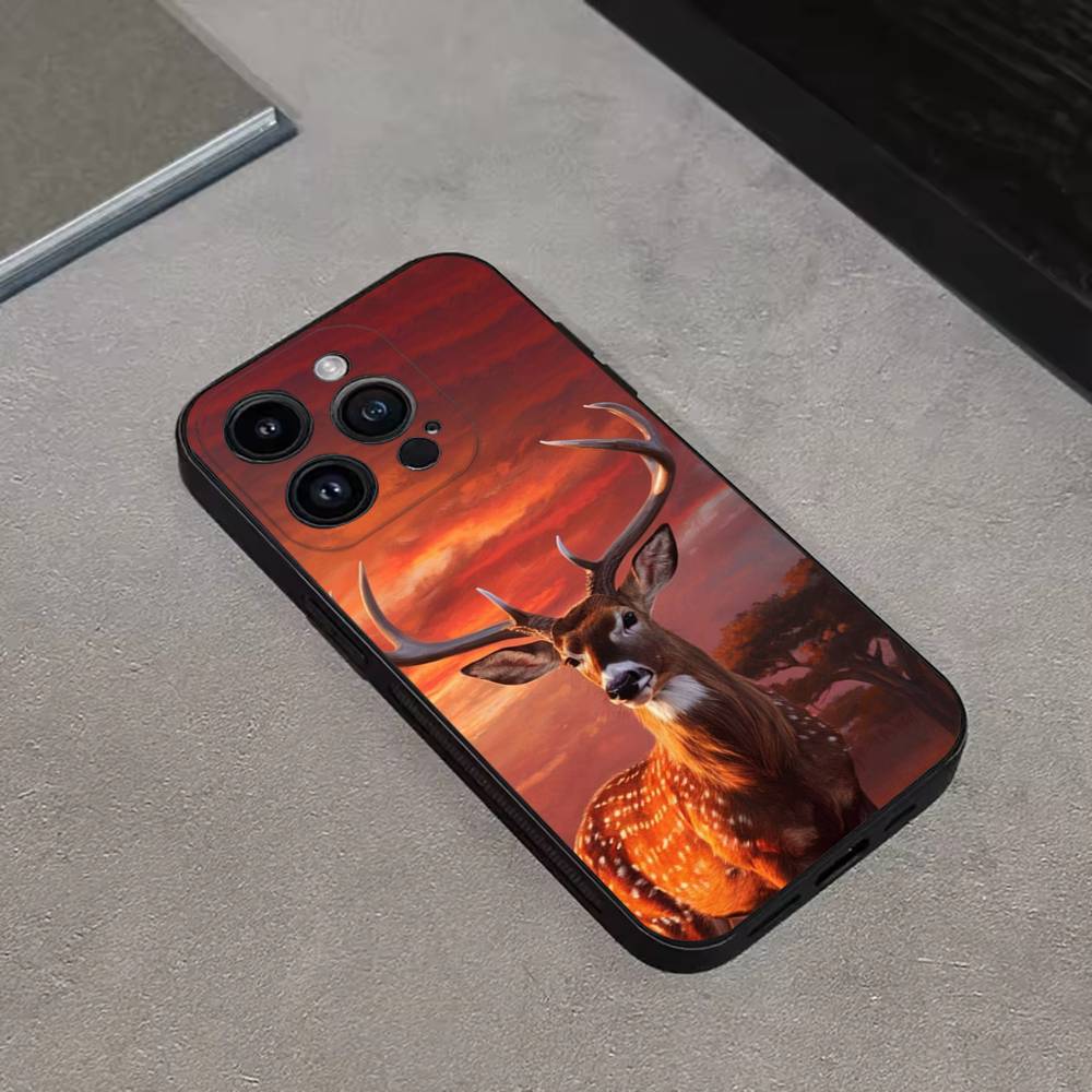 Deer Hunting Camo Phone Case For iPhone 17,16,15,14,13,12,11 Plus,Pro Max,XS,X,XR,SE,Mini,8,7,Soft Silicone Black Cover