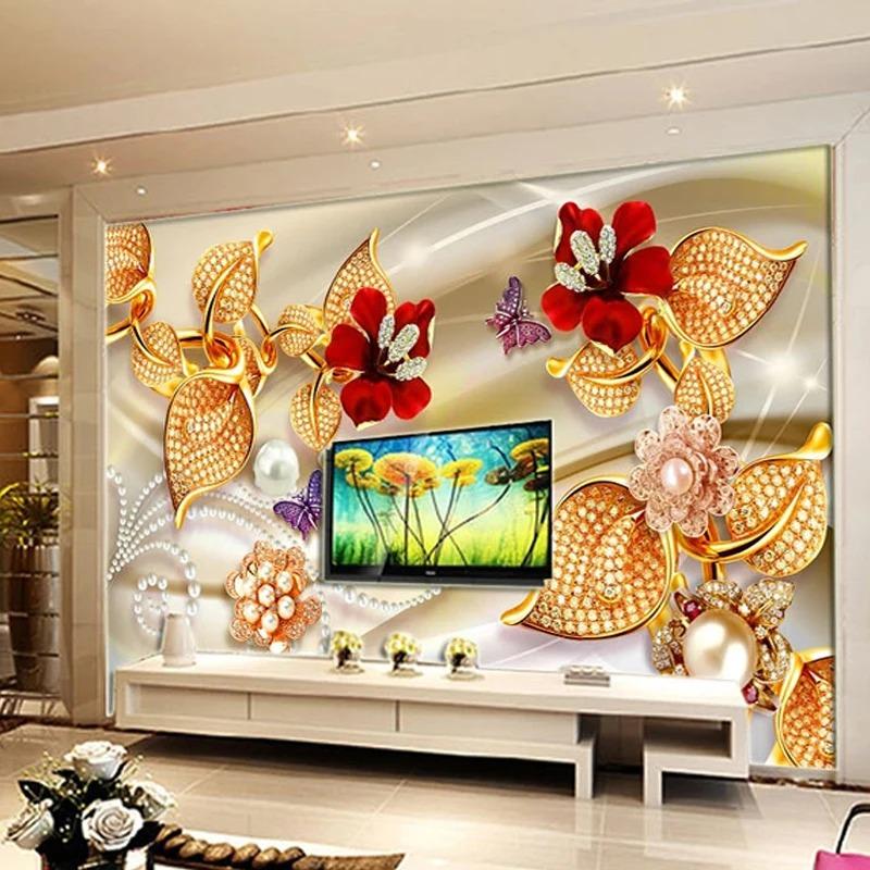 Wallpaper 3d Stereo Jewelry Flowers Wall Mural Living Room Tv Sofa Luxury Home Decor Wall Papers For Walls