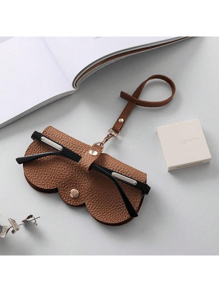 Retro Elegant Portable Glasses Pouch, PU Leather Sunglasses Storage Clip Bag, Durable Protective Con