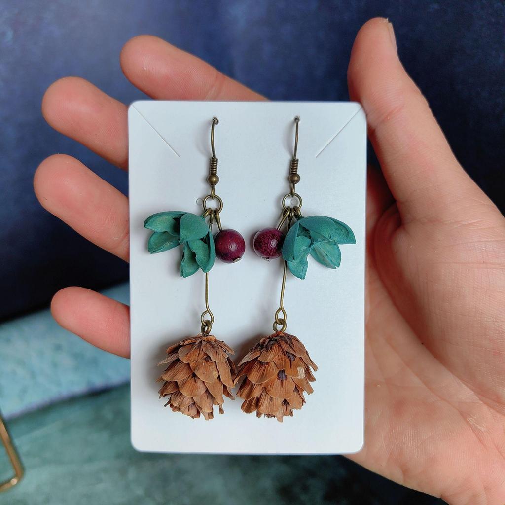 Fruit Earrings - Handmade Natural Dried Fruit Earrings, Retro Chinese Medicine Ethnic Style, for Women.