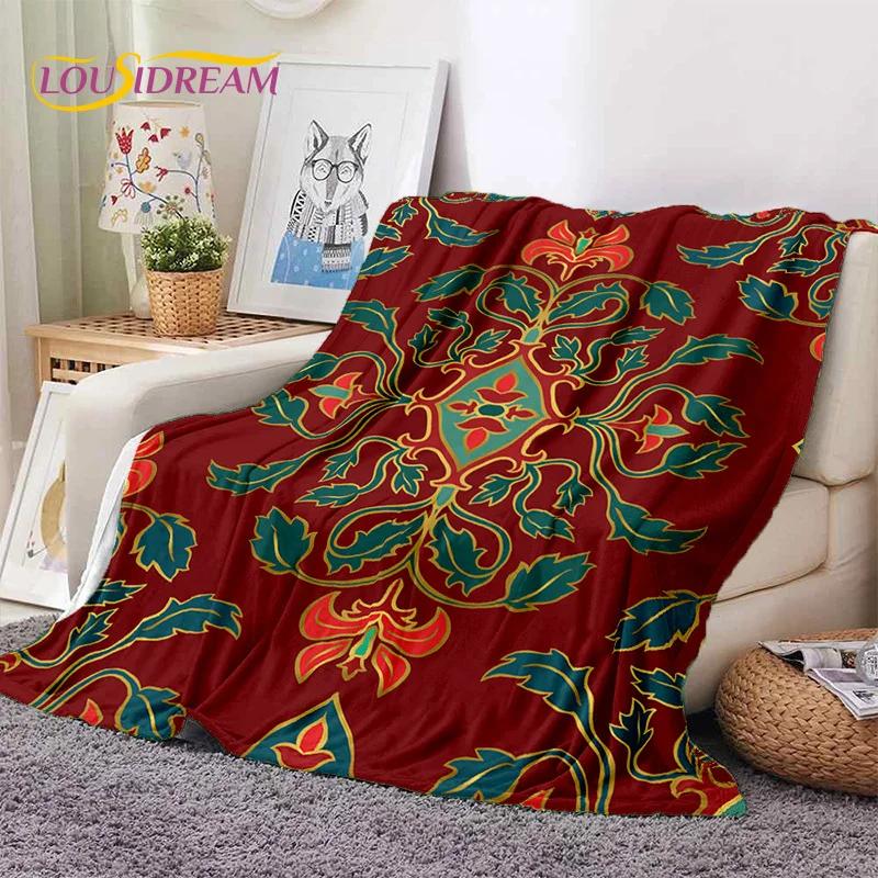 Turkey Persian Bohemian Mandala Flower Soft Flannel Blanket for Bed Bedroom Sofa Picnic,Throw Blanket for Outdoors Leisure Gift