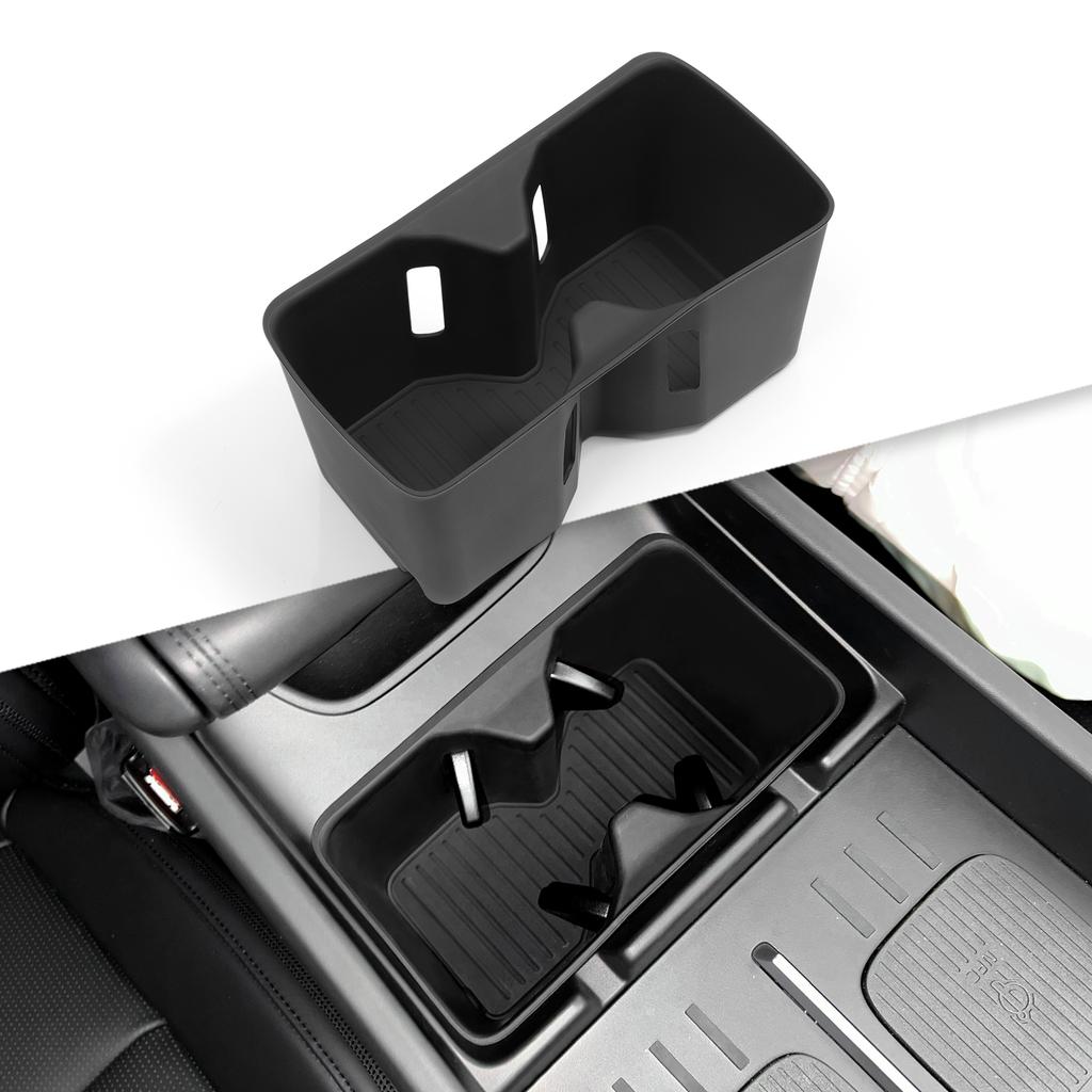 For Hyundai Santa Fe 2024 2025 2026 Water Cup Holder Storage Box Silicone Shock-Absorbing Cup Tray Tidying Car Accessories