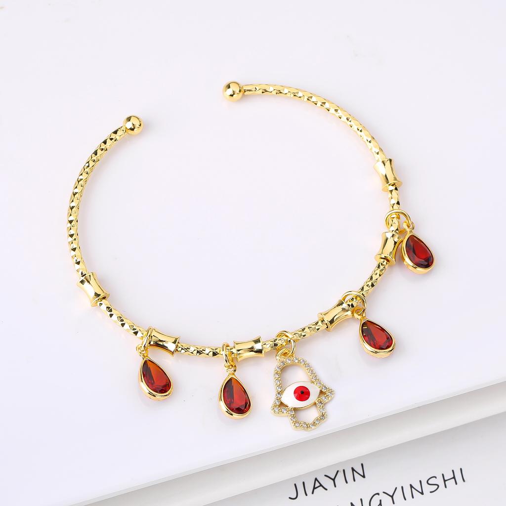 Hot-selling Gold-Plated Palm-Shaped Zircon Evil Eye Candy Bracelet for Men Women Classic Holiday Prayer Jewelry Party Gift