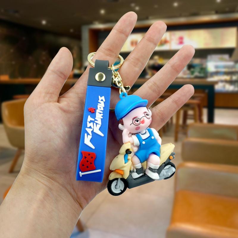 

Cute Motorcycle Cartoon Keychain For Men And Women Trendy Rubber Accessory синий
