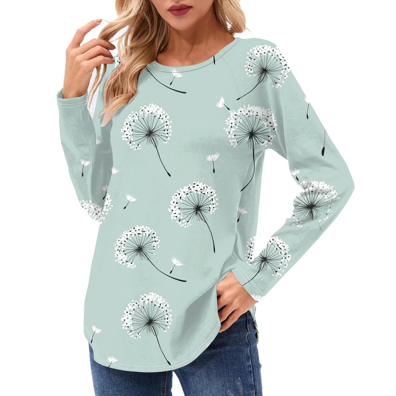 

Жіночі сорочки з довгим рукавом Повсякденна модна туніка Топи з круглим вирізом Базова вільна футболка L