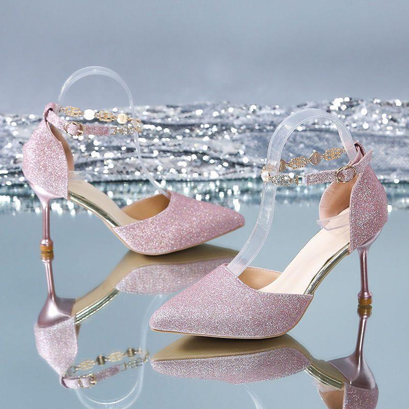 Wedding shoes thin heel design sense niche sandals 2025 summer new silver high heels temperament Muse fan women's single shoes