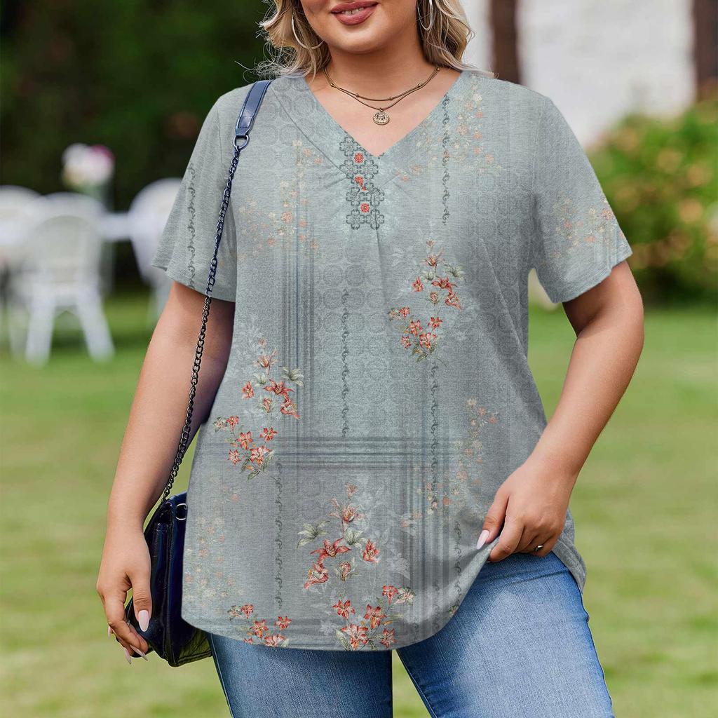 Modische Damen Übergröße Lässige Lockere Kurzarm Elegante V-Ausschnitt Bluse Für die Arbeit