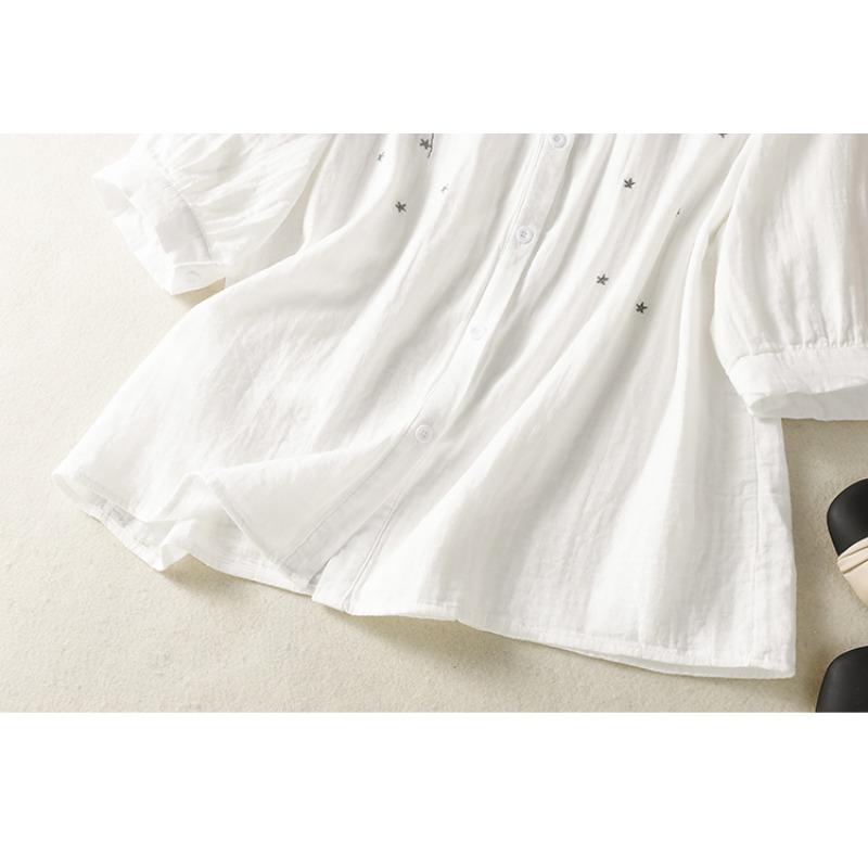 DIMANAF 2025 Plus Size Summer Cotton T-Shirt Women O-Neck Short Sleeve Loose Buttons Tops New Tees