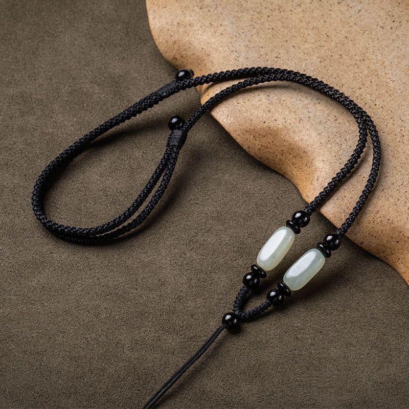 Adjustable Hand-Woven Hetian Jade Pendant Lanyard in Red and Black for Men and Women - Emerald Necklace Rope