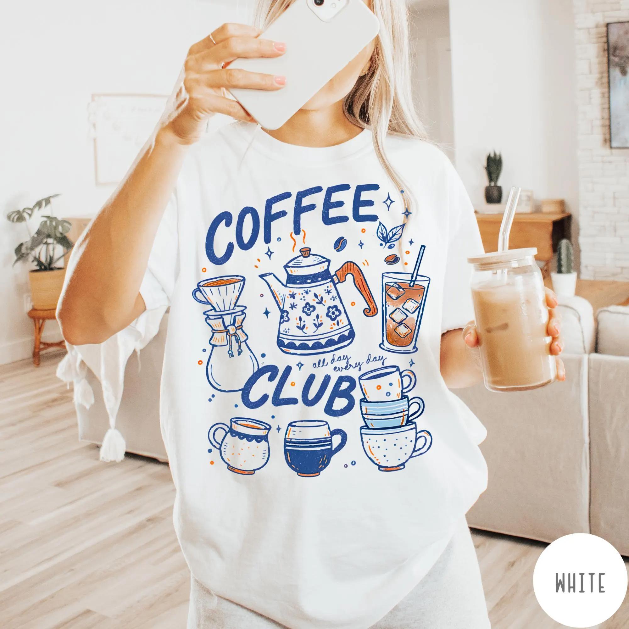 

2026 Summer Womens Vintage Coffee Club TShirt Unisex Cotton and Breathable Short Sleeve Oversized Loose Casual S