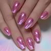 24pcs Metallic Shiny Gothic Style Pink Solid Color Nail Stickers, Suitable For Women Girls Fake Nails Press On Nails Nail Supplies