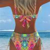 Nuovo Sexy Bikini Europeo e Americano Stampa Pizzo Allacciatura Scollo a V Costume da Bagno Donna