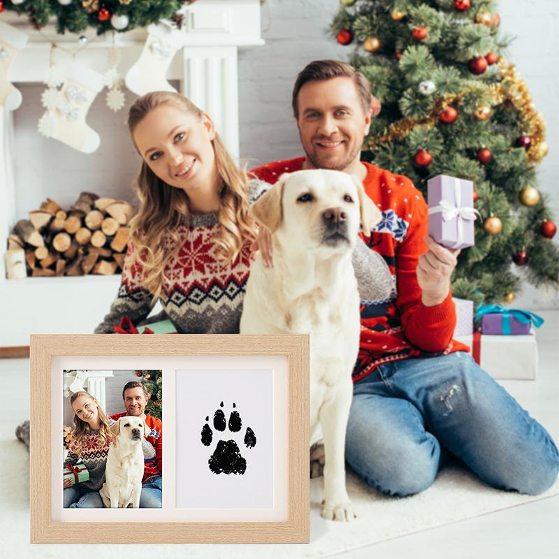 Wooden Paw Print Photo Frame, Handmade Safe Ink Pad, Dog Paw Printed Gift Kit, Commemorative Gifts
