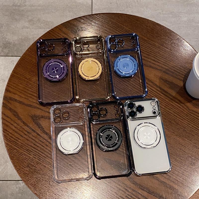 Luxury Transparent Magnetic Phone Case For 17 Air 13 14 15 16 17 Pro Max 11 12 With Ring Stand Plating Soft Case