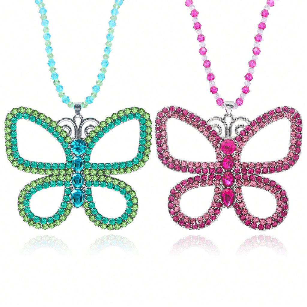 A large butterfly necklace, bead necklace, crystal butterfly pendant necklace for women