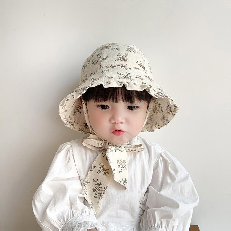 Summer Baby Girl Sunshade Hat Sweet Flower Print Big Brim Sun Hat Princess Kids Fisherman Cap Floral Children Bonnet Photo Prop
