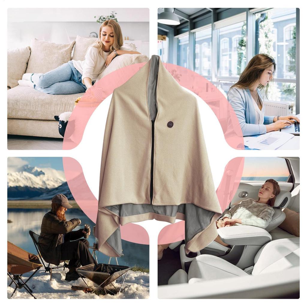 Heated Blanket Shawl 3 Levels Electric Heated Shawl With Zipper Electric Warm Blanket For Camping Office Outdoor Travel Bedroom